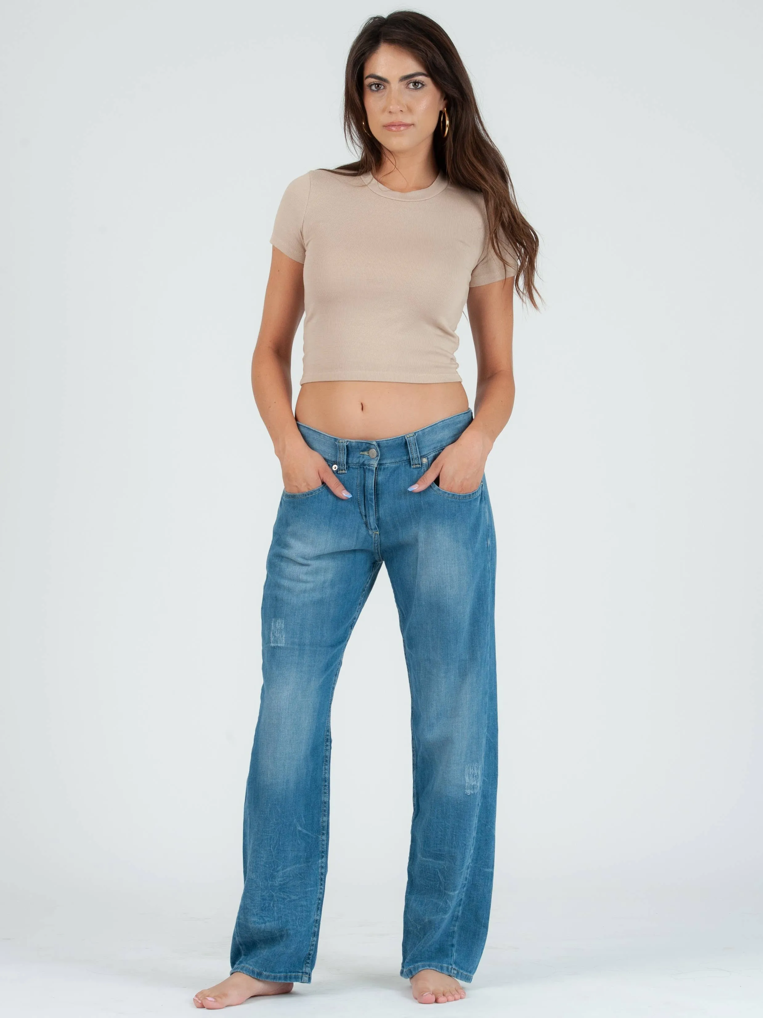 NICOLE ROUND NECK CROPPED TEE-SAND sold by Lucca Couture