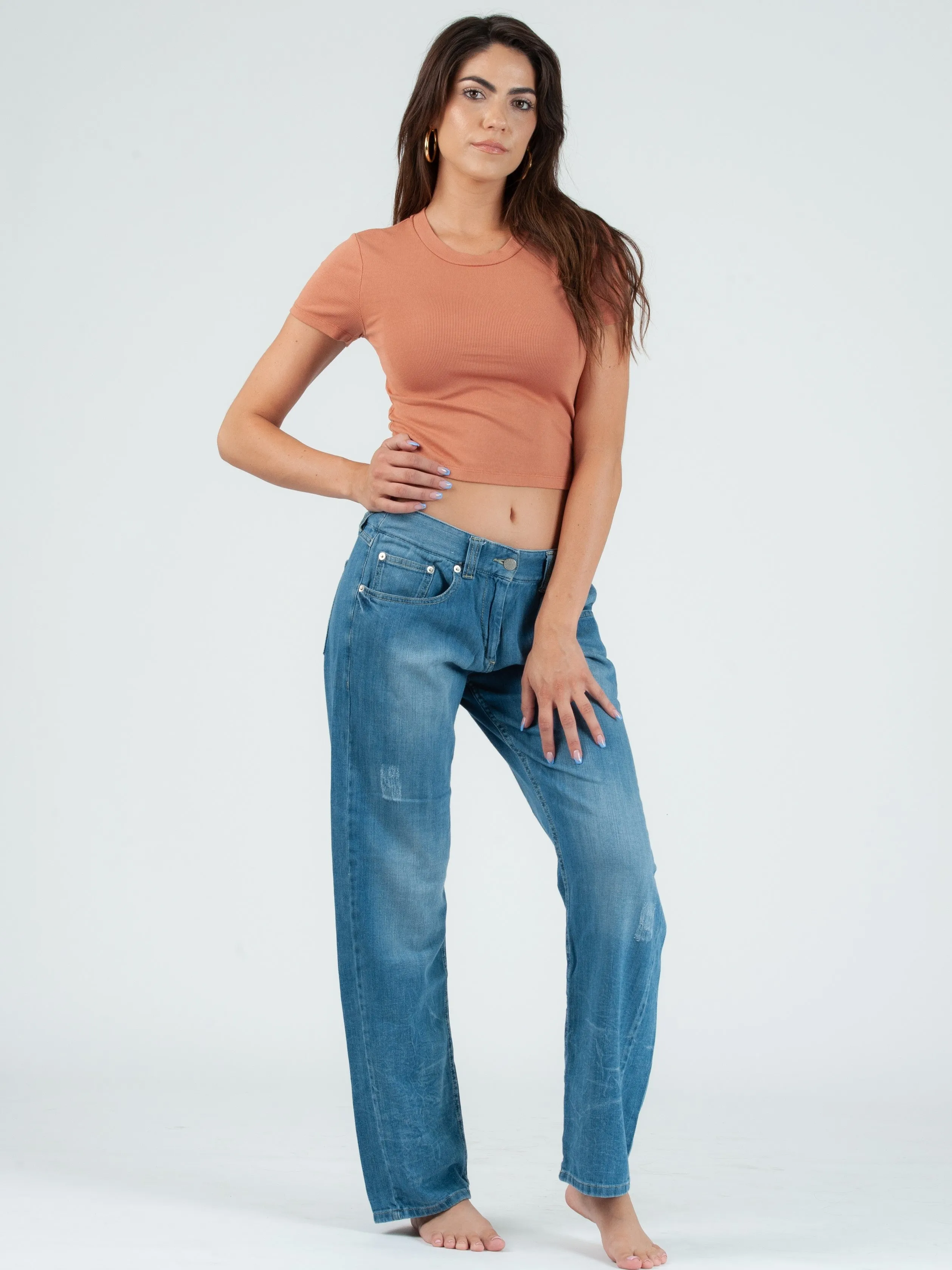 NICOLE ROUND NECK CROPPED TEE-TERRACOTTA sold by Lucca Couture product image thumbnail 4