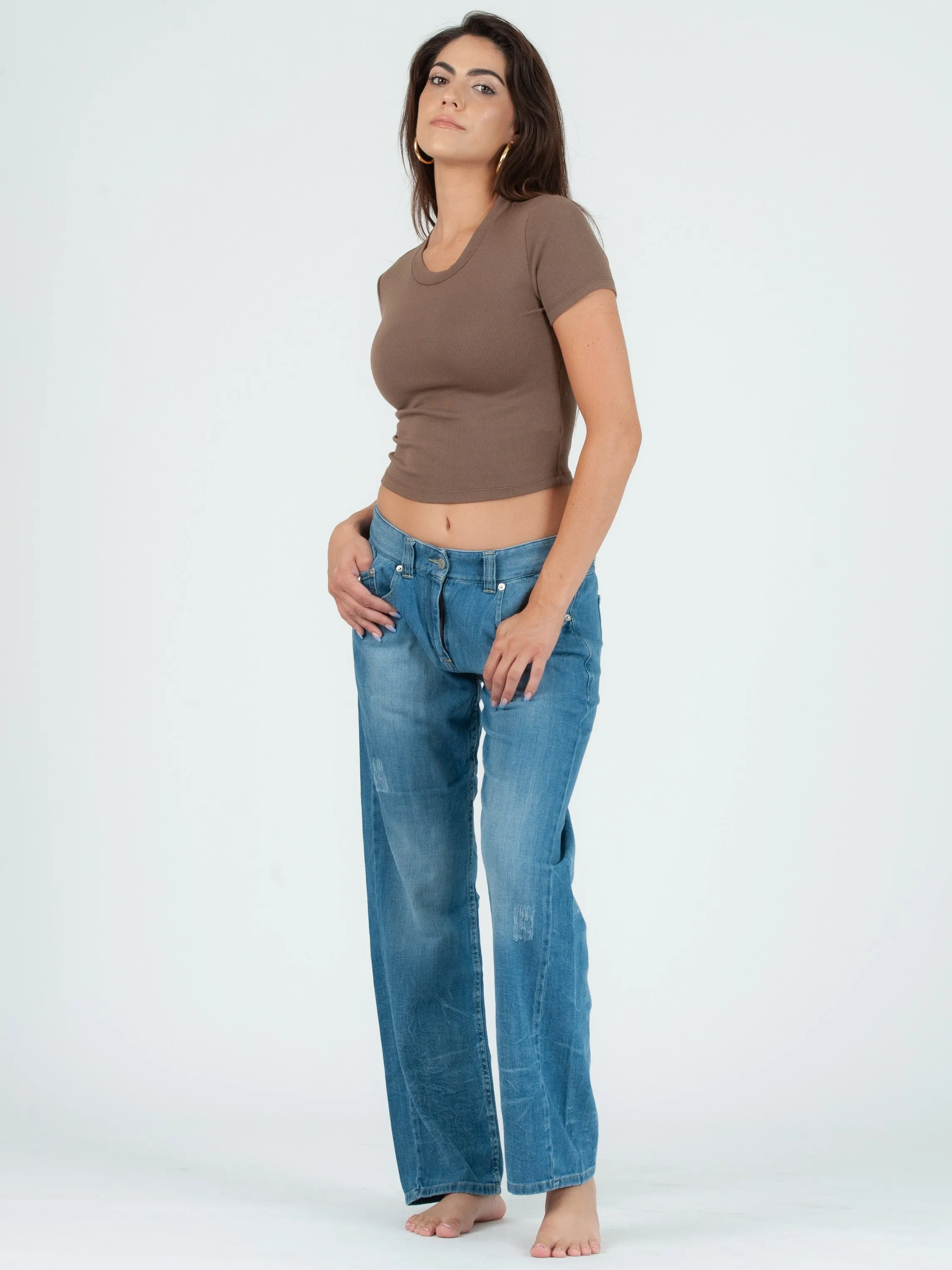 NICOLE ROUND NECK CROPPED TEE-ESPRESSO sold by Lucca Couture product image thumbnail 2