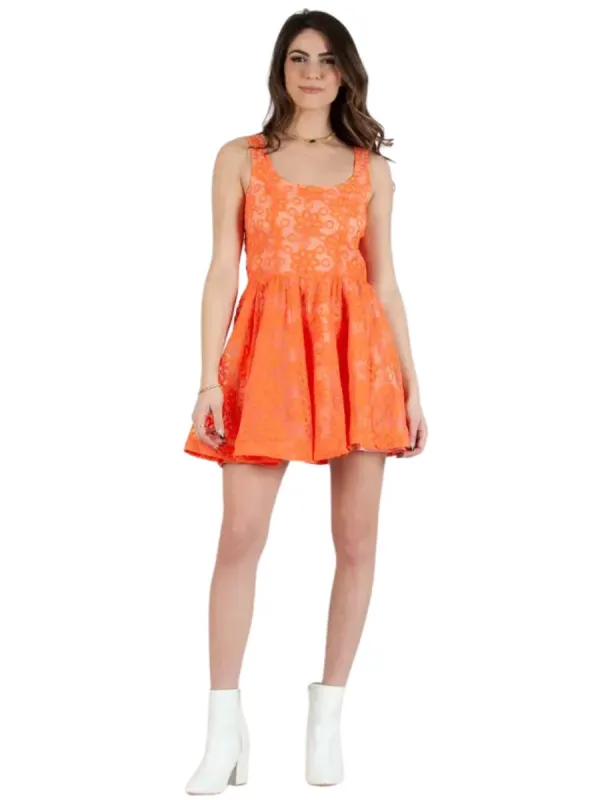 DYLAN OVERLAY EMBROIDERED DRESS-CORAL sold by Lucca Couture