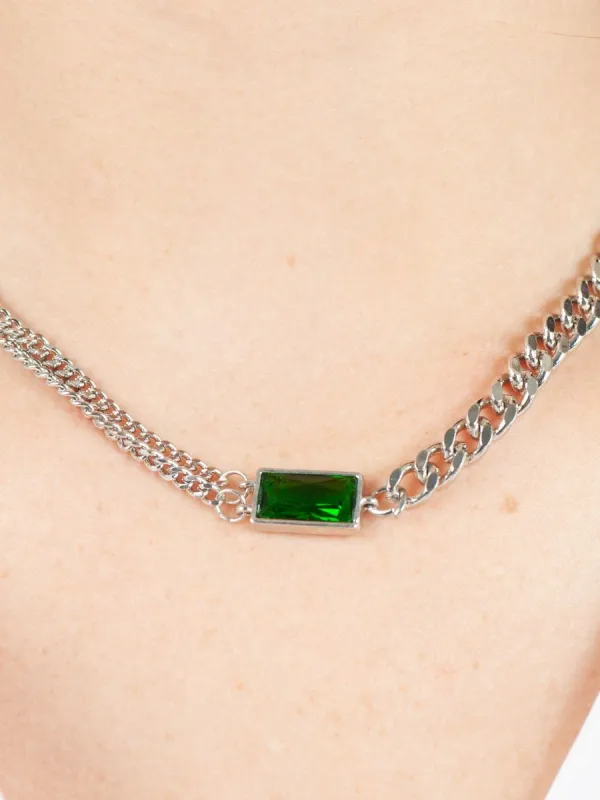 MARIE MULTI CHAIN NECKLACE-SILVER/GREEN sold by Lucca Couture