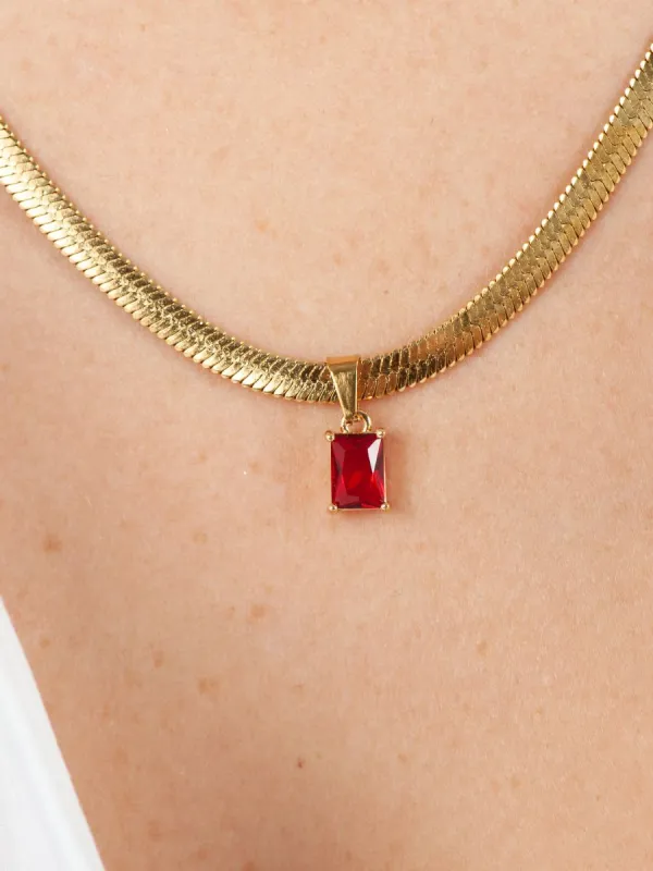 HARROD'S HERRINGBONE CHARM NECKLACE-RED sold by Lucca Couture