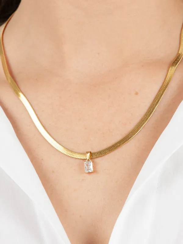 HARROD'S HERRINGBONE CHARM NECKLACE-WHITE sold by Lucca Couture