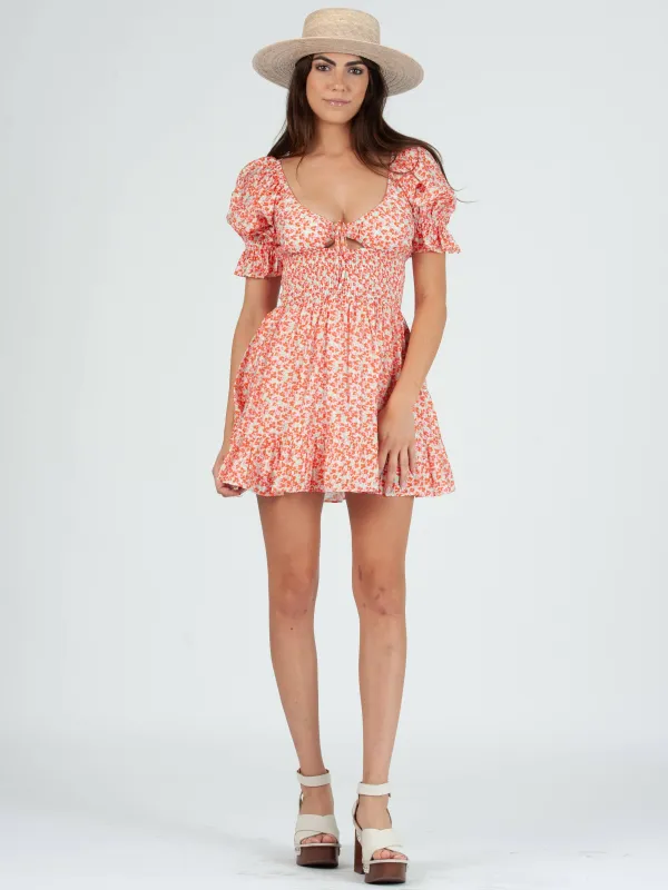 BRYANA PUFF SLEEVE FLORAL DRESS-CORAL FLORAL sold by Lucca Couture