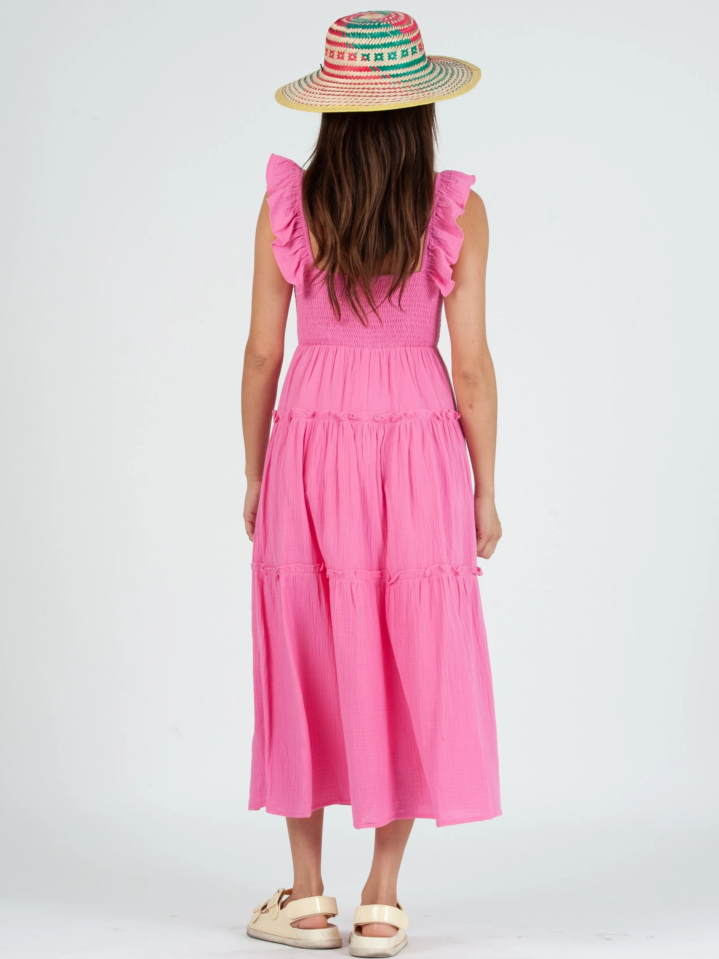 JUDY CRINKLE GAUZE TIERED DRESS-PINK sold by Lucca Couture product image thumbnail 3