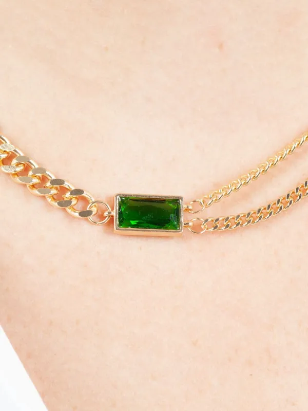 MARIE MULTI CHAIN NECKLACE-GOLD/GREEN sold by Lucca Couture