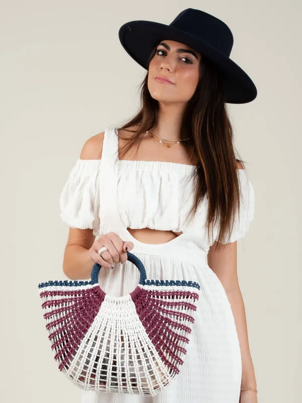 EMMA STRAW TOTE W/ CIRCLE HANDLE-AMERICANA sold by Lucca Couture