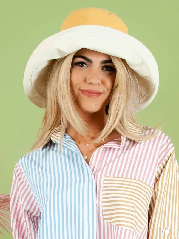 SANDY DAYS REVERSIBLE BUCKET HAT-YELLOW sold by Lucca Couture