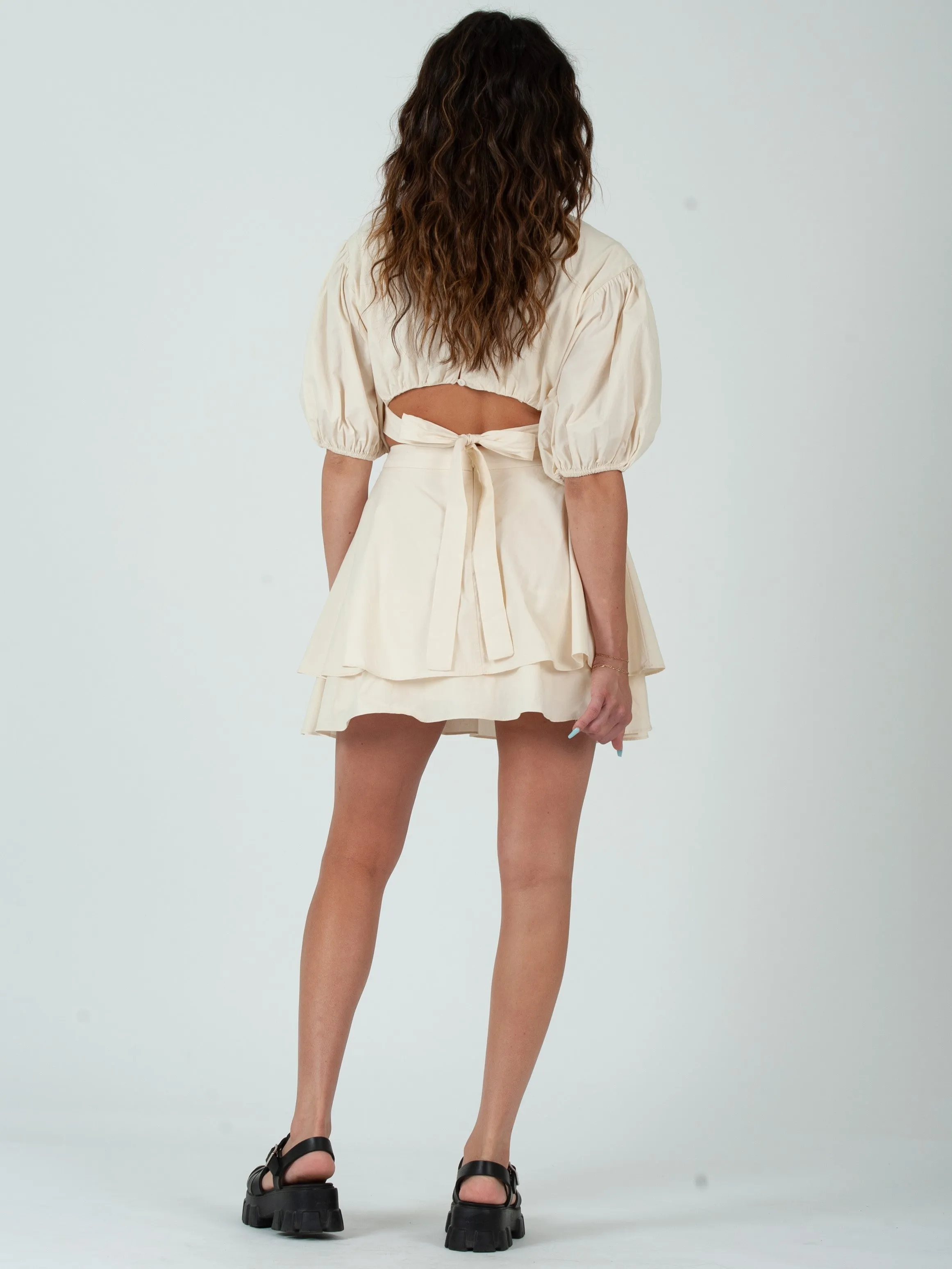 WHITNEY PUFF SLEEVE CUTOUT DRESS-IVORY sold by Lucca Couture product image thumbnail 4