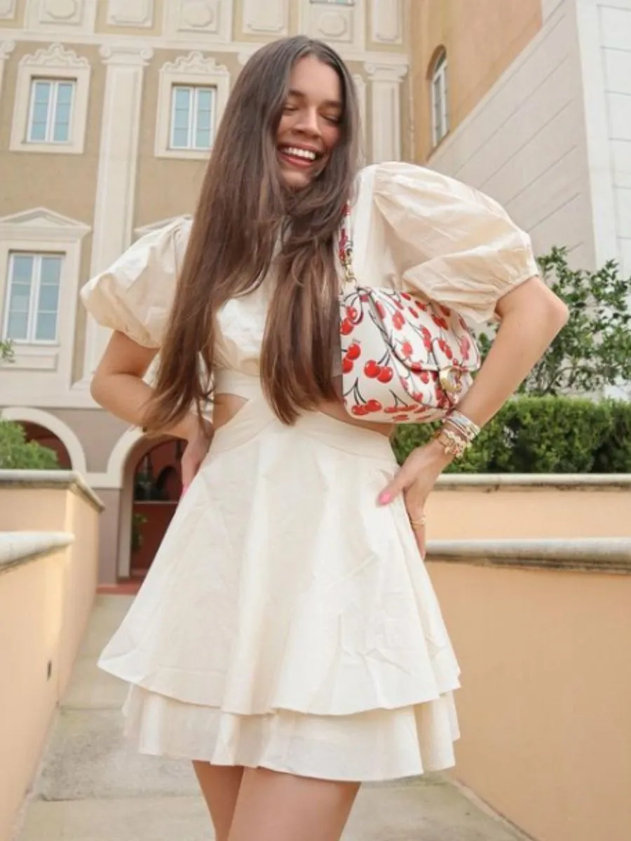 WHITNEY PUFF SLEEVE CUTOUT DRESS-IVORY sold by Lucca Couture product image thumbnail 2