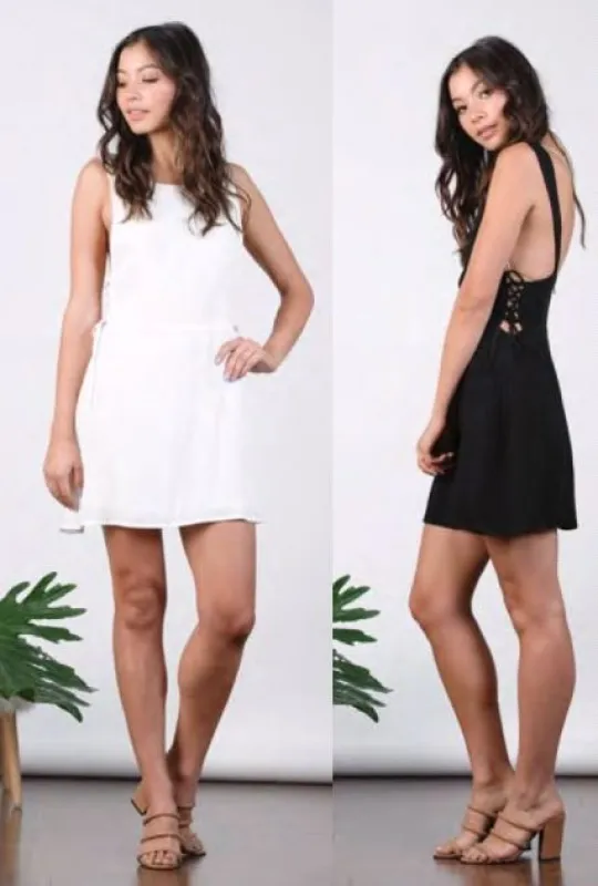 MINI DRESS W/ SIDE LACE UP DETAIL-BLACK sold by Lucca Couture