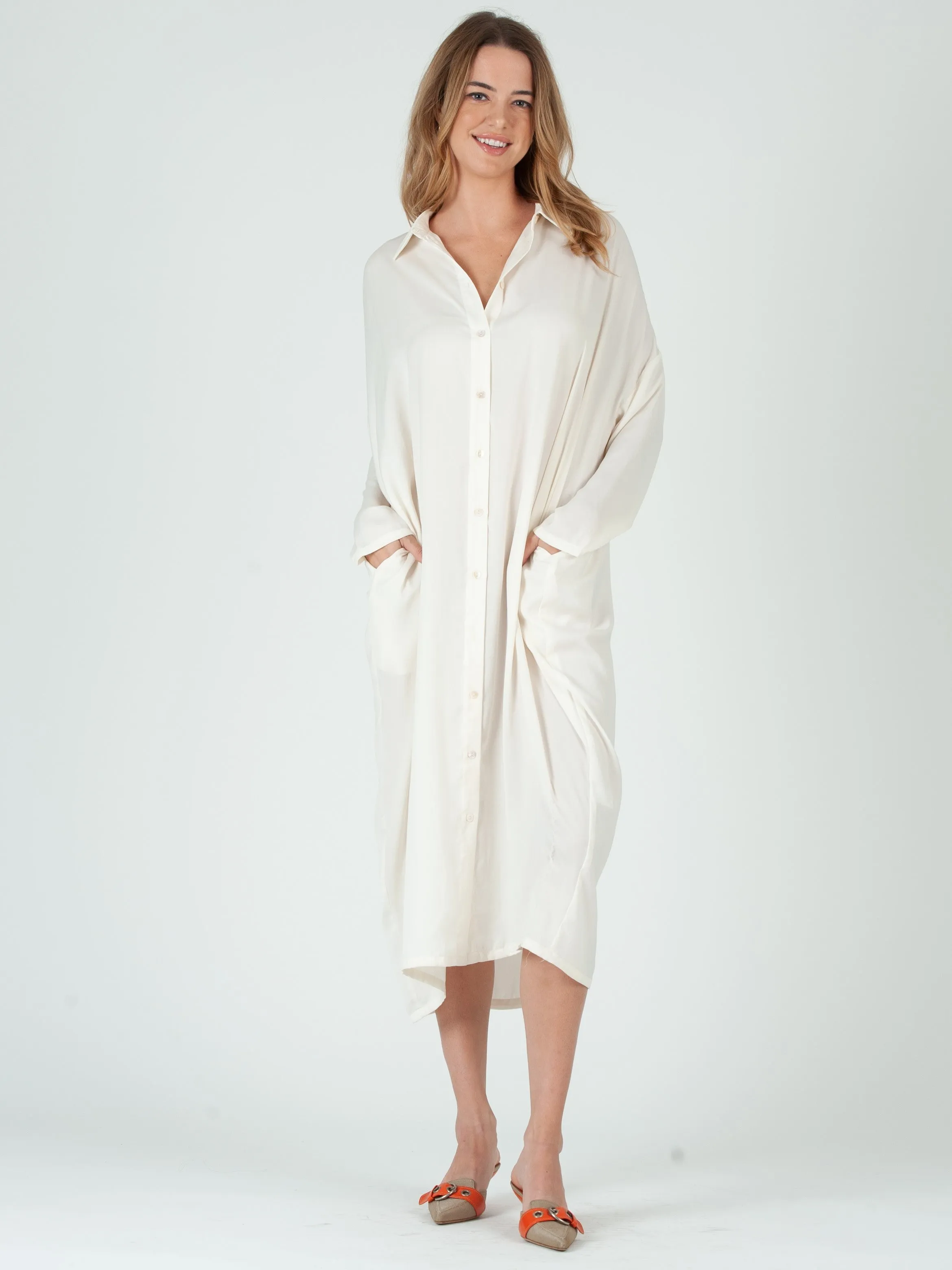 ZAHARA MAXI SHIRT DRESS-IVORY sold by Lucca Couture