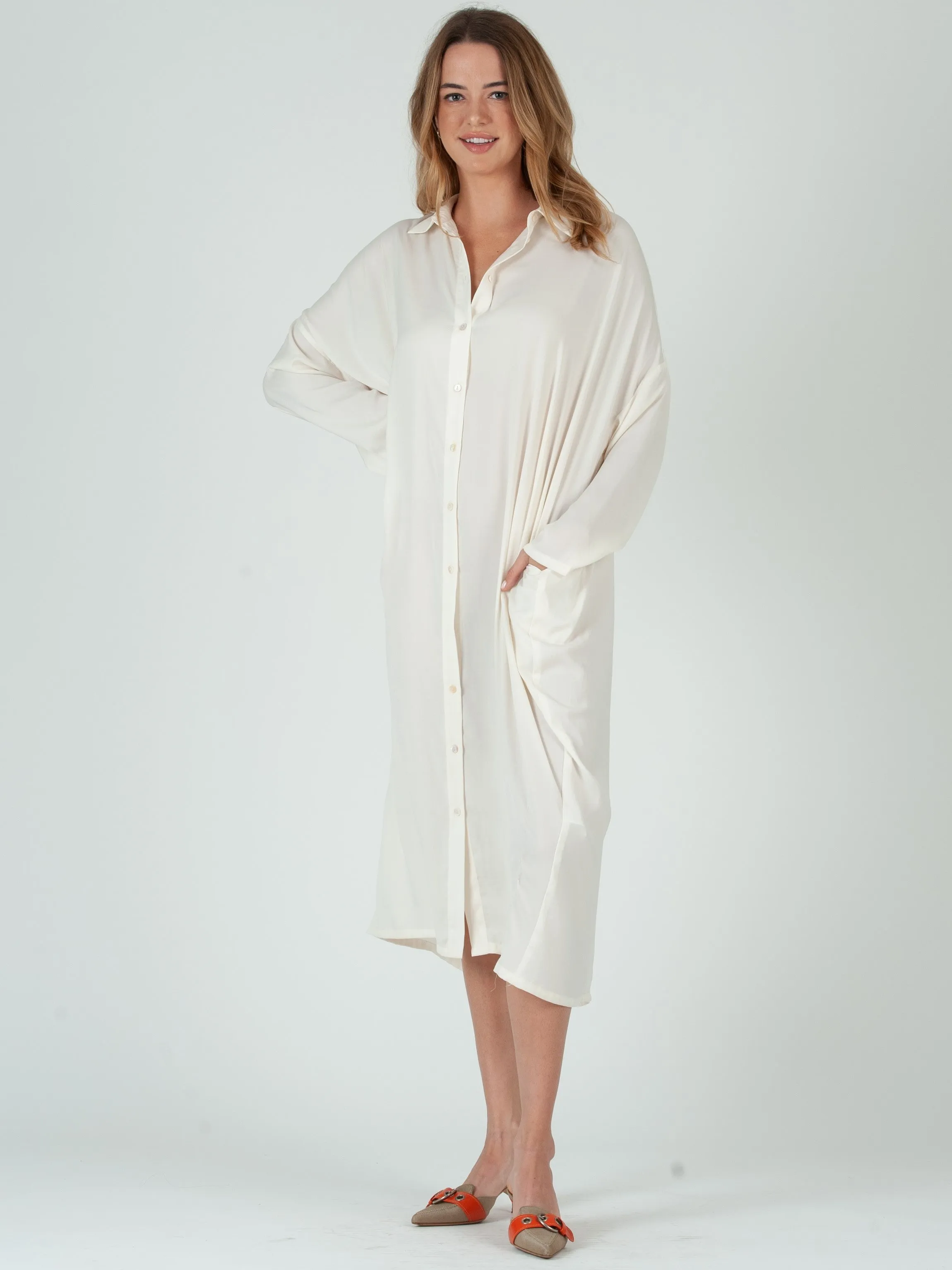 ZAHARA MAXI SHIRT DRESS-IVORY sold by Lucca Couture product image thumbnail 2