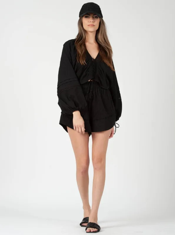 VISO HIGH WAISTED SHORTS-BLACK sold by Lucca Couture