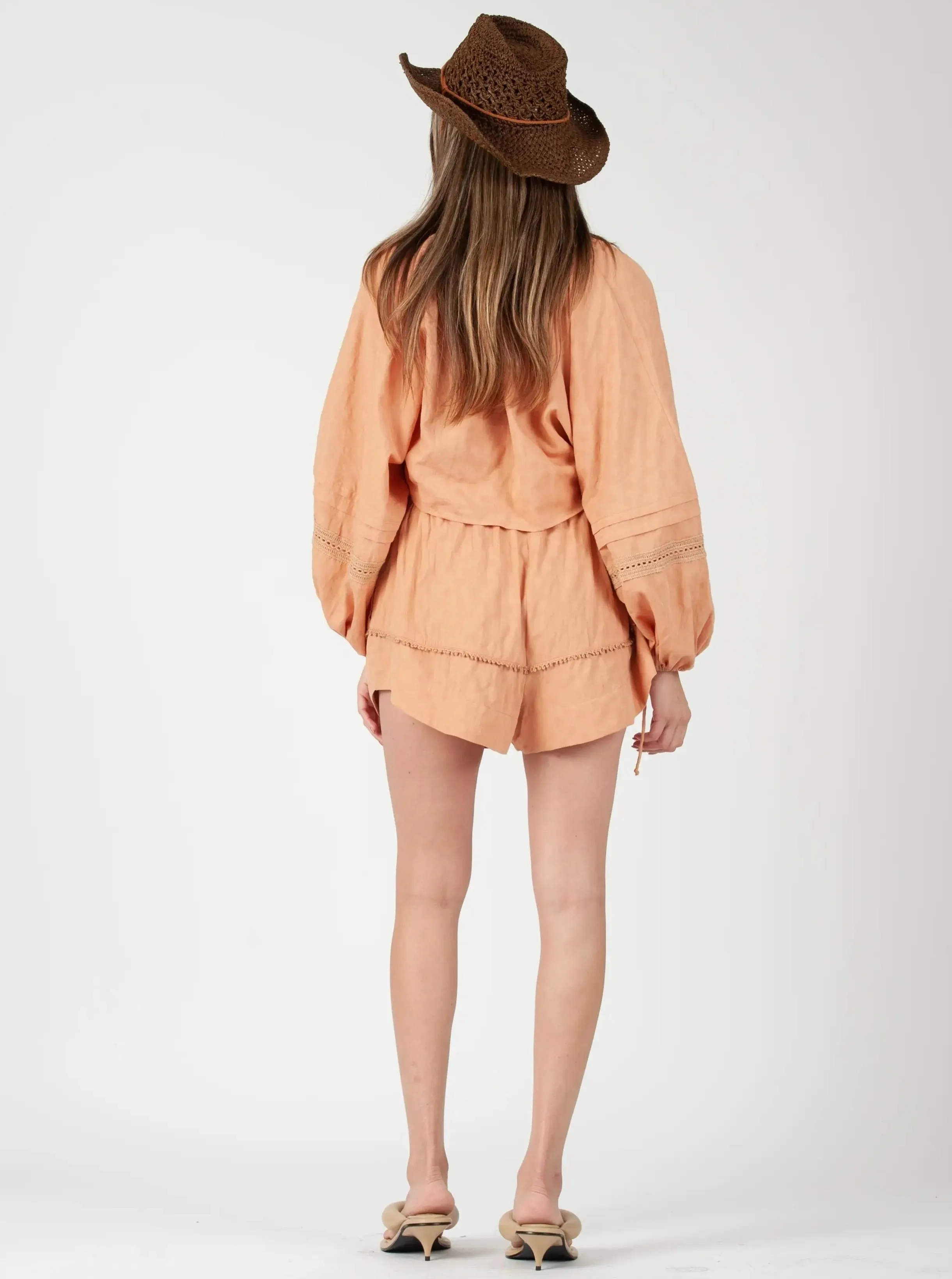 VISO HIGH WAISTED SHORTS-PEACHY sold by Lucca Couture product image thumbnail 3