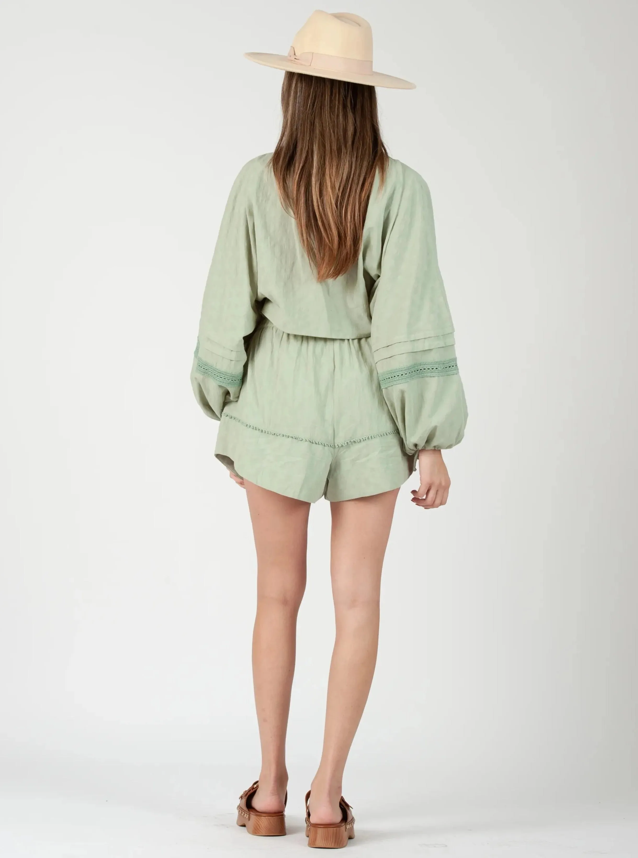 VISO HIGH WAISTED SHORTS-SAGE sold by Lucca Couture product image thumbnail 3