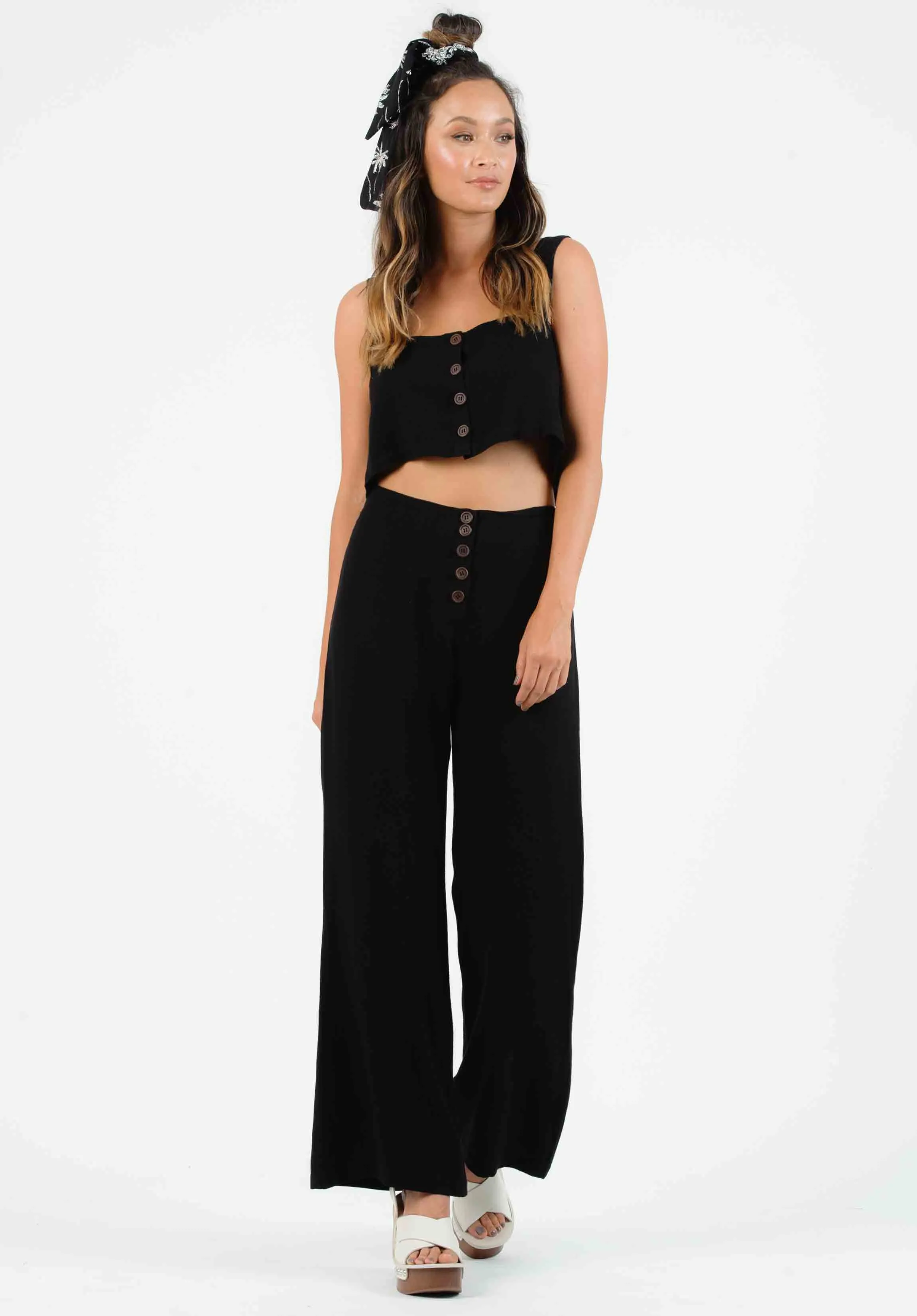 TUTUS BUTTON FRONT CROP TOP-BLACK sold by Lucca Couture product image thumbnail 4