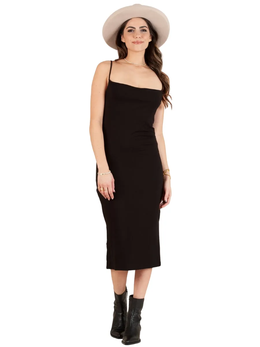 TRAYCE DRAPE DRESS-BLACK sold by Lucca Couture