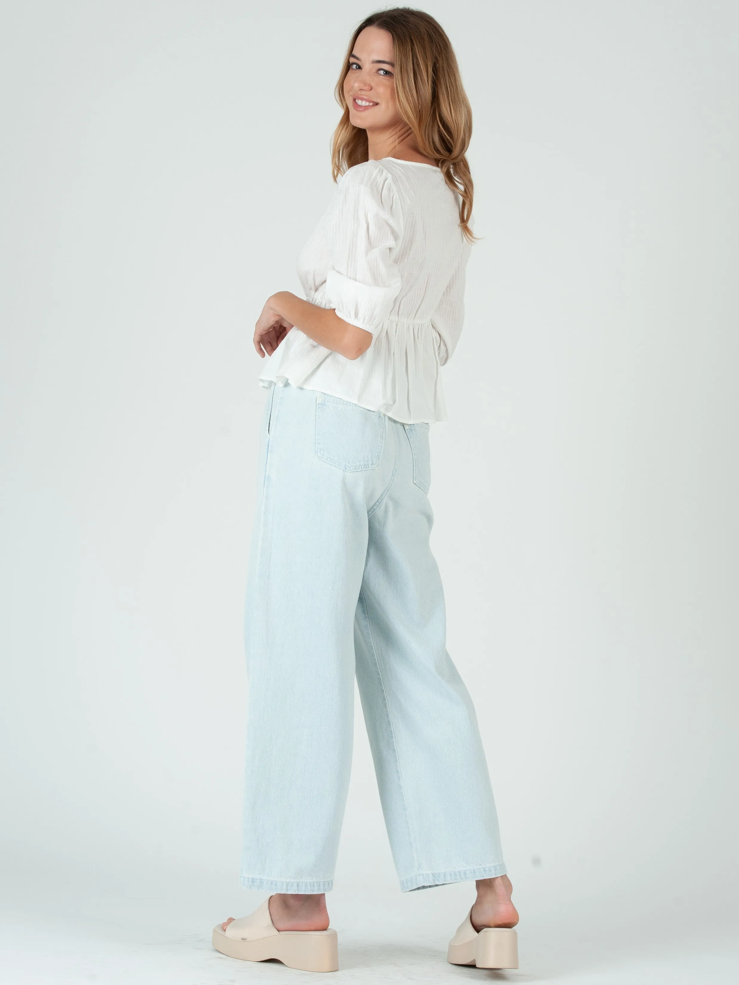 COSETTE PUFF SLEEVE PEPLUM TOP-WHITE sold by Lucca Couture product image thumbnail 5