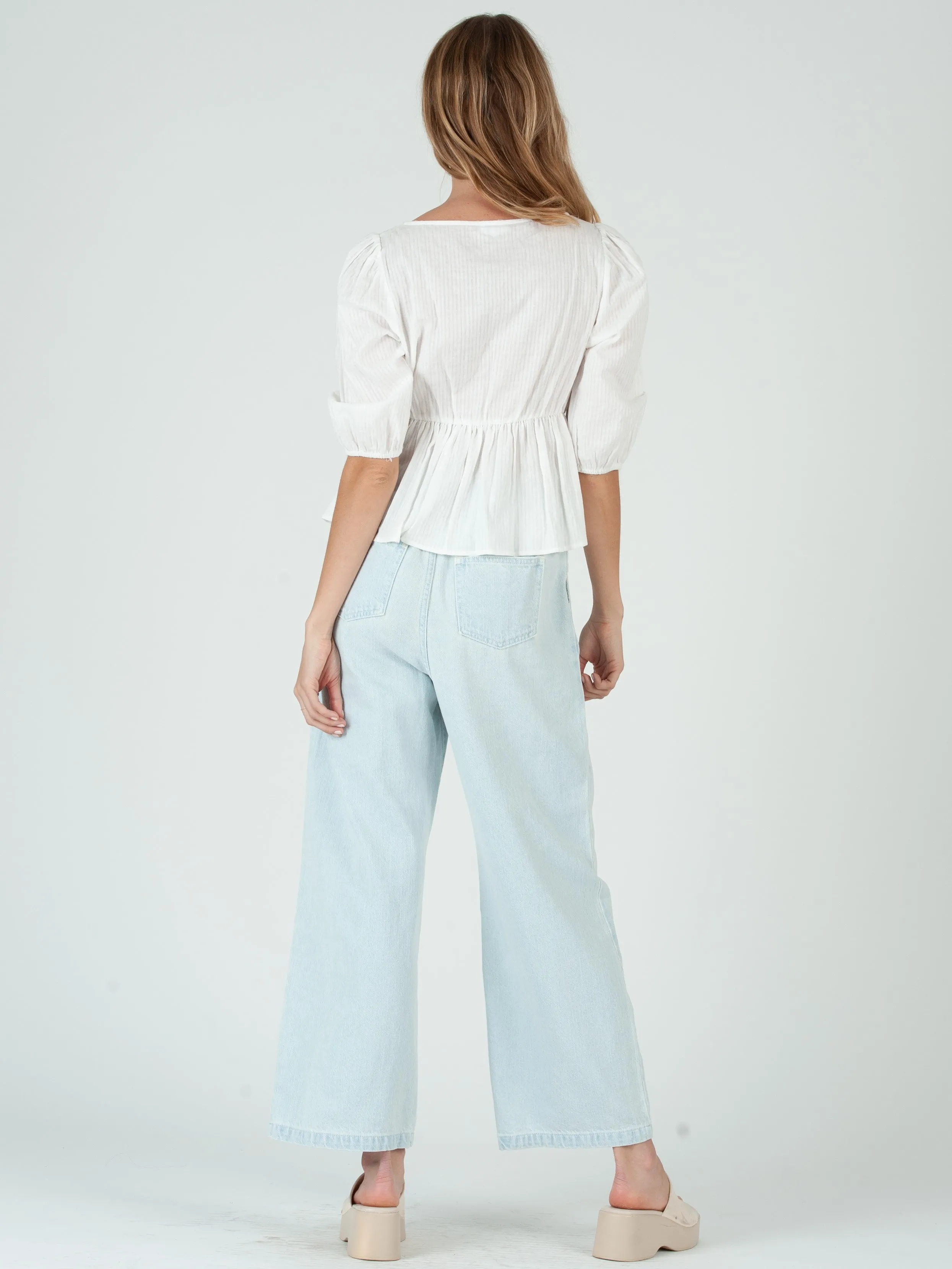 COSETTE PUFF SLEEVE PEPLUM TOP-WHITE sold by Lucca Couture product image thumbnail 4