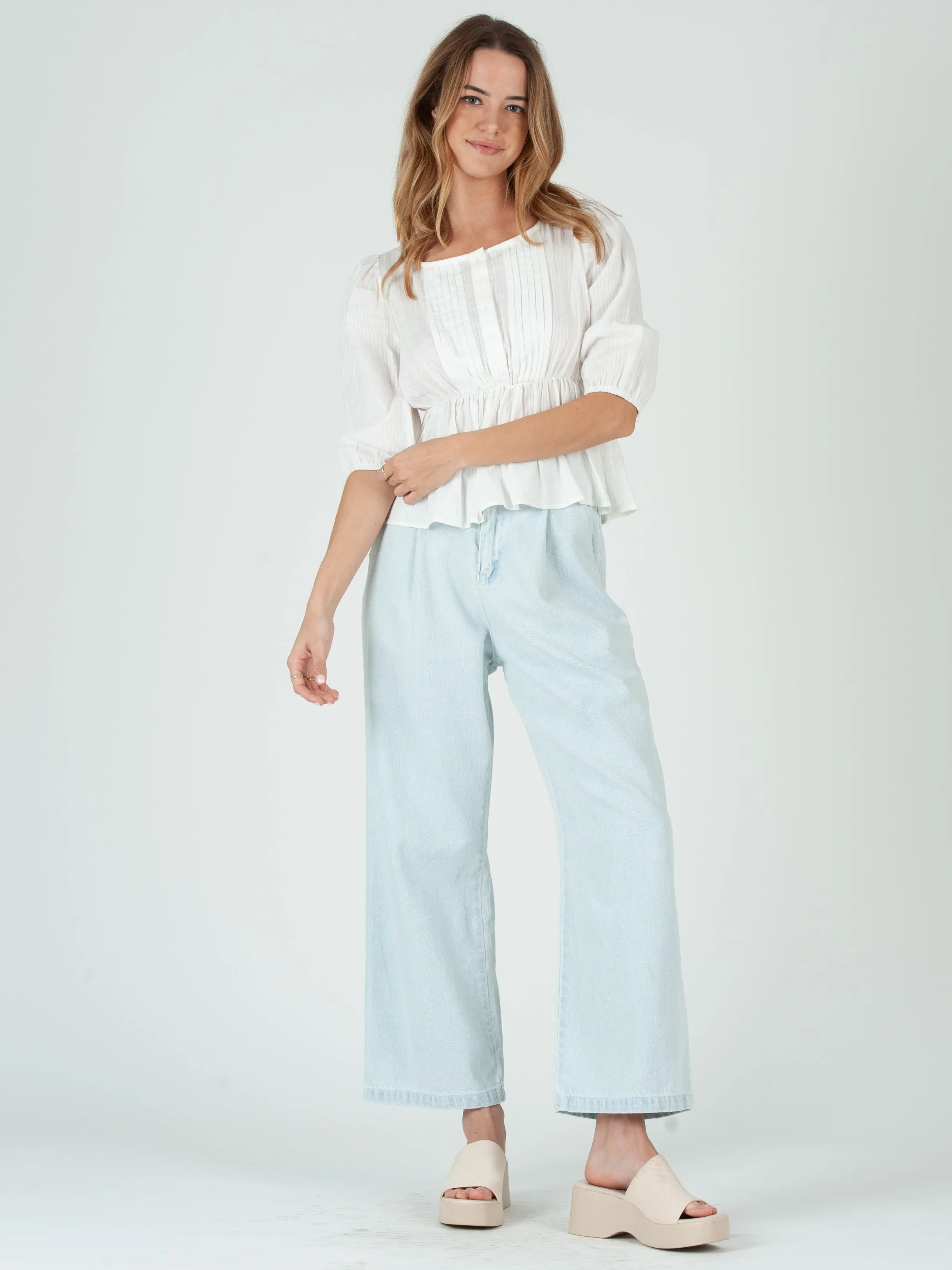 COSETTE PUFF SLEEVE PEPLUM TOP-WHITE sold by Lucca Couture