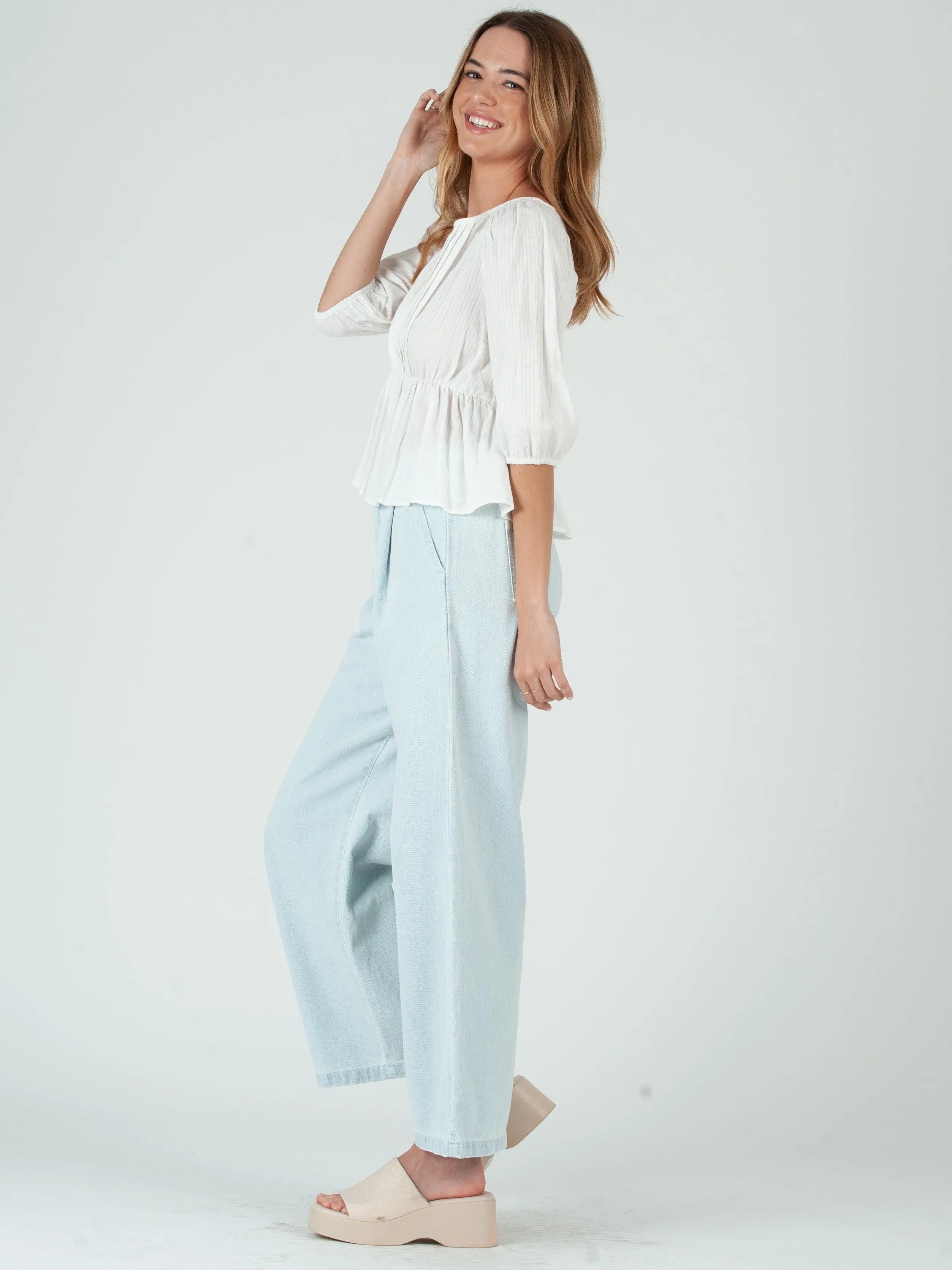 COSETTE PUFF SLEEVE PEPLUM TOP-WHITE sold by Lucca Couture product image thumbnail 3