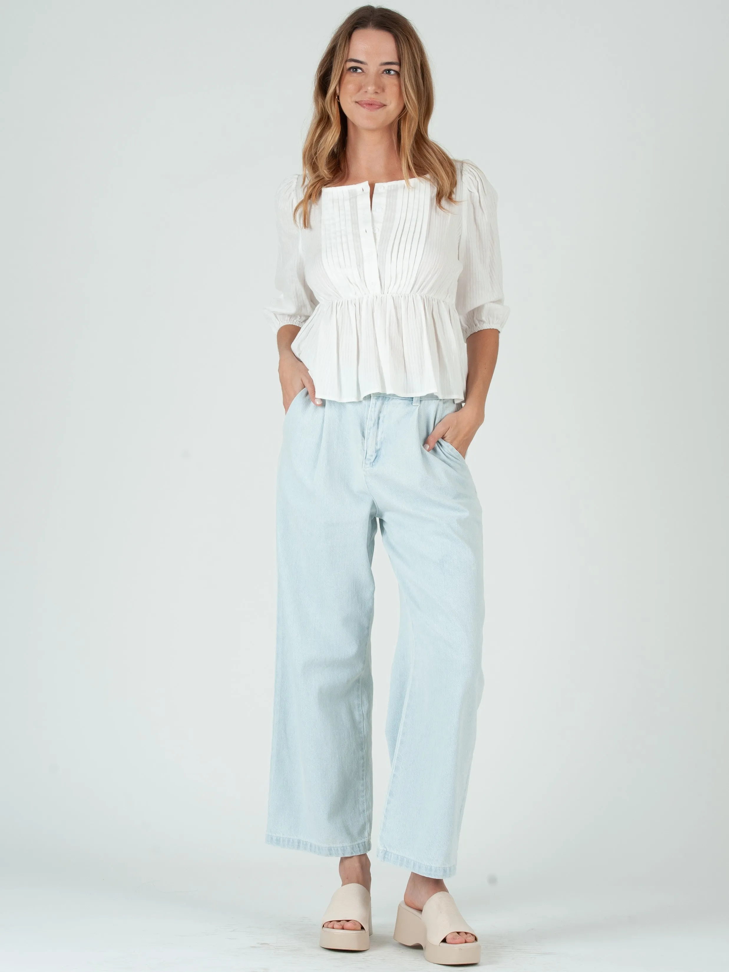 COSETTE PUFF SLEEVE PEPLUM TOP-WHITE sold by Lucca Couture product image thumbnail 2