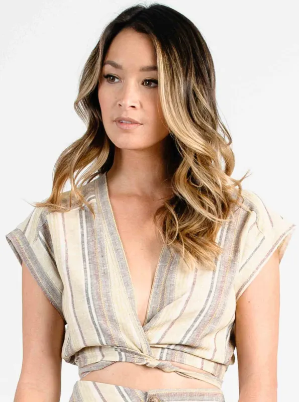 SONORAN TIE FRONT CROP TOP-DESERT STRIPE sold by Lucca Couture