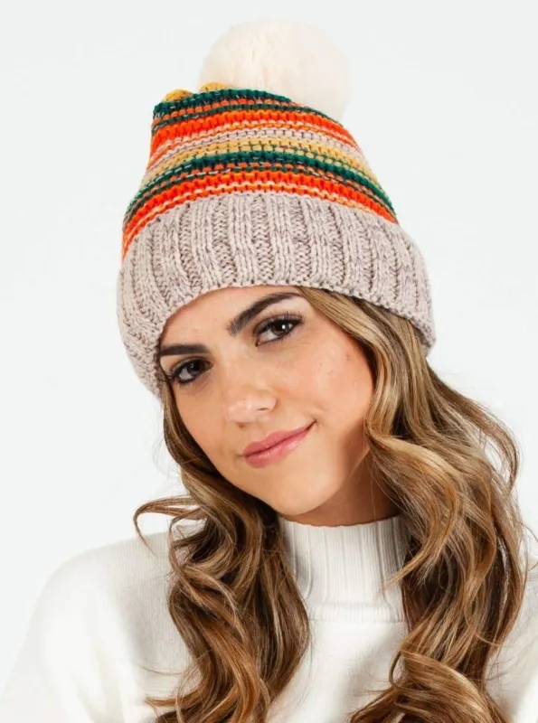 SHASTA MULTICOLORED STRIPED BEANIE-BEIGE sold by Lucca Couture