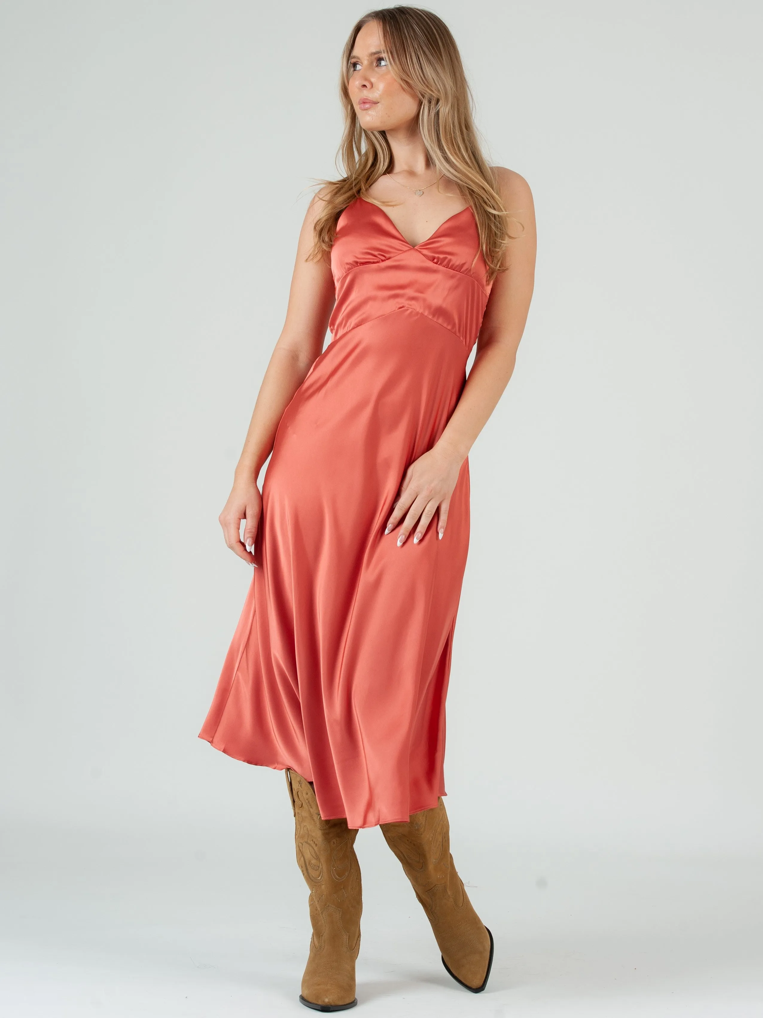 SATEEN MIDI SLIP DRESS-SPICE sold by Lucca Couture