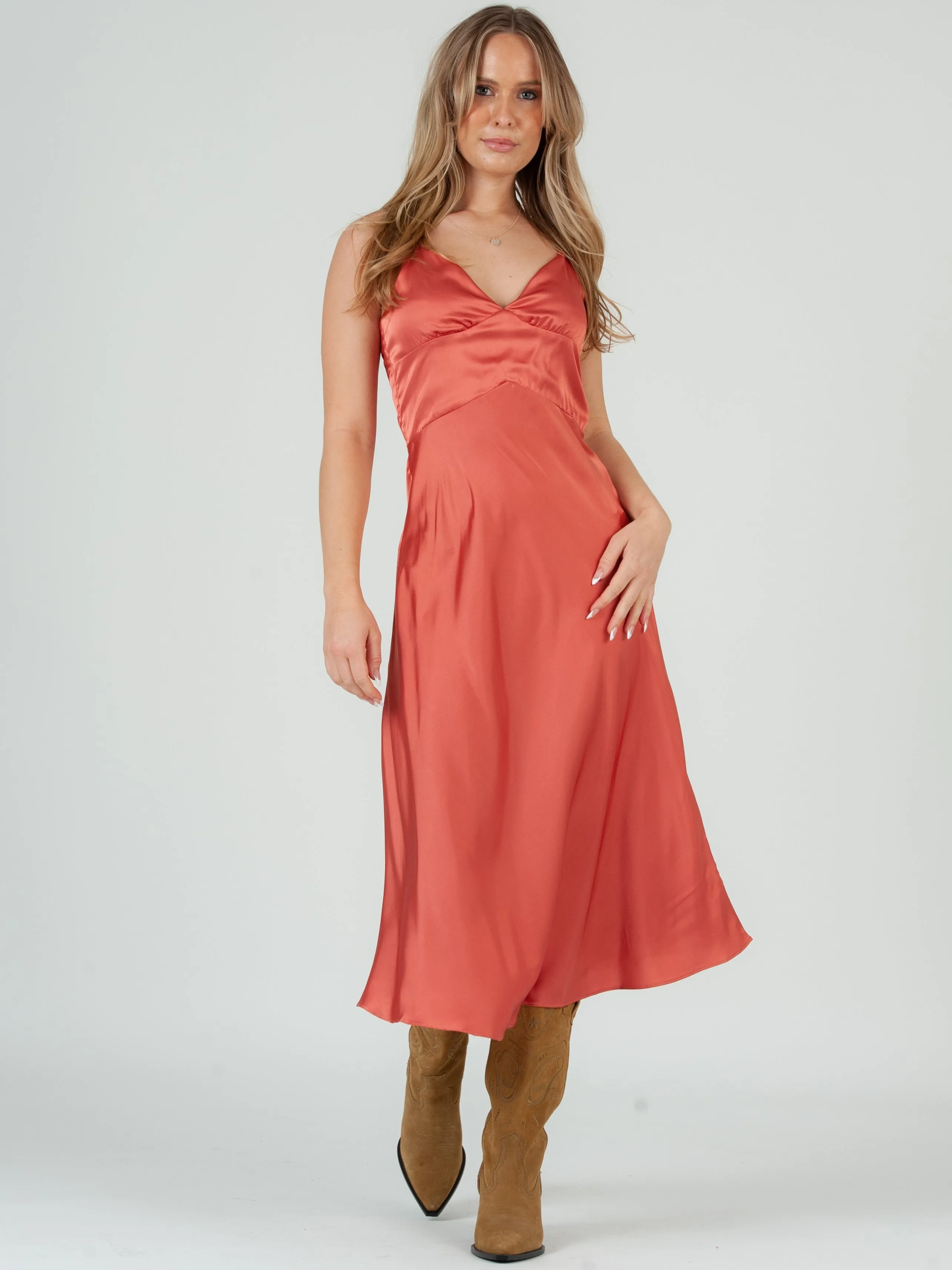 SATEEN MIDI SLIP DRESS-SPICE sold by Lucca Couture product image thumbnail 4
