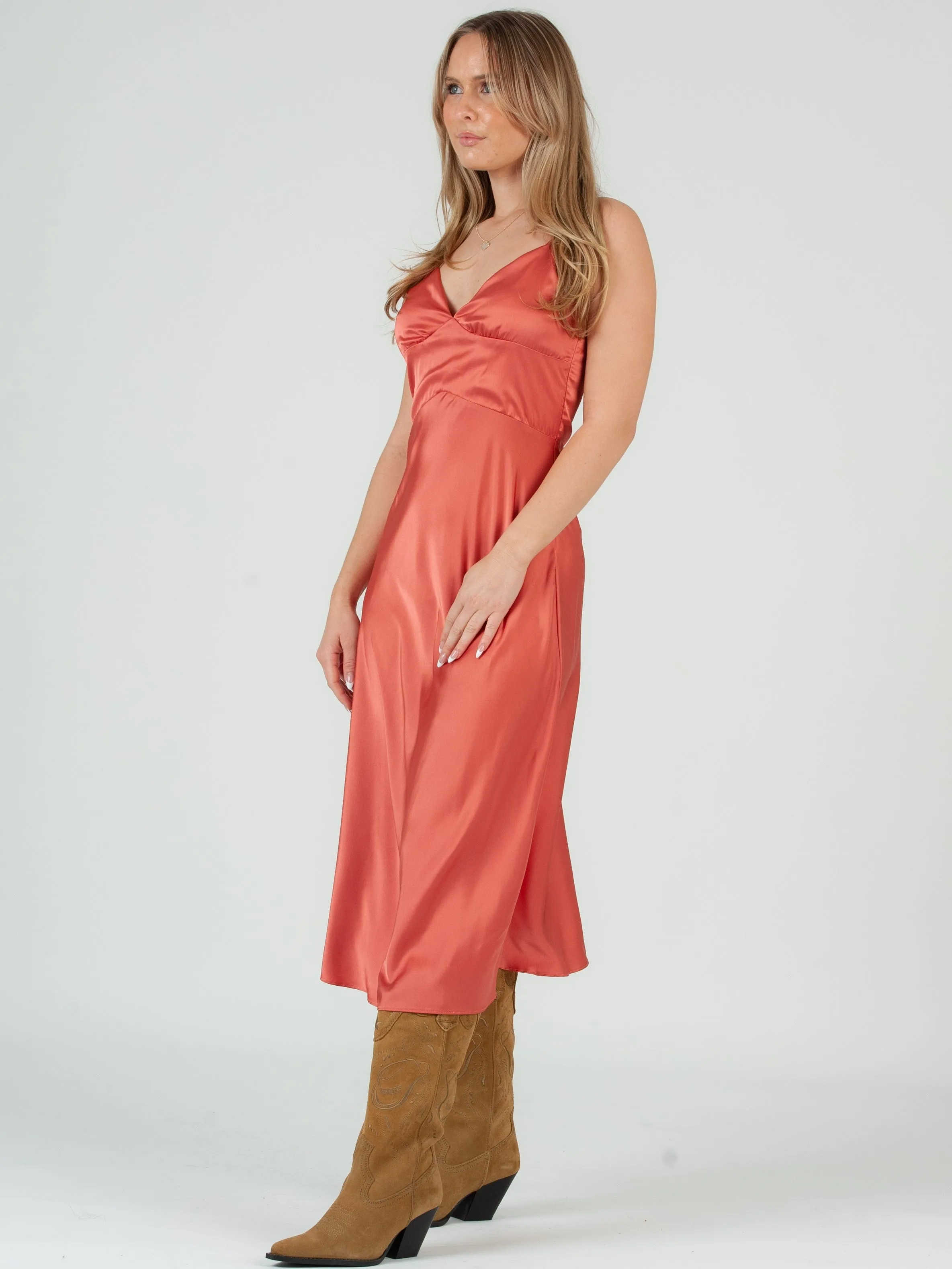 SATEEN MIDI SLIP DRESS-SPICE sold by Lucca Couture product image thumbnail 2