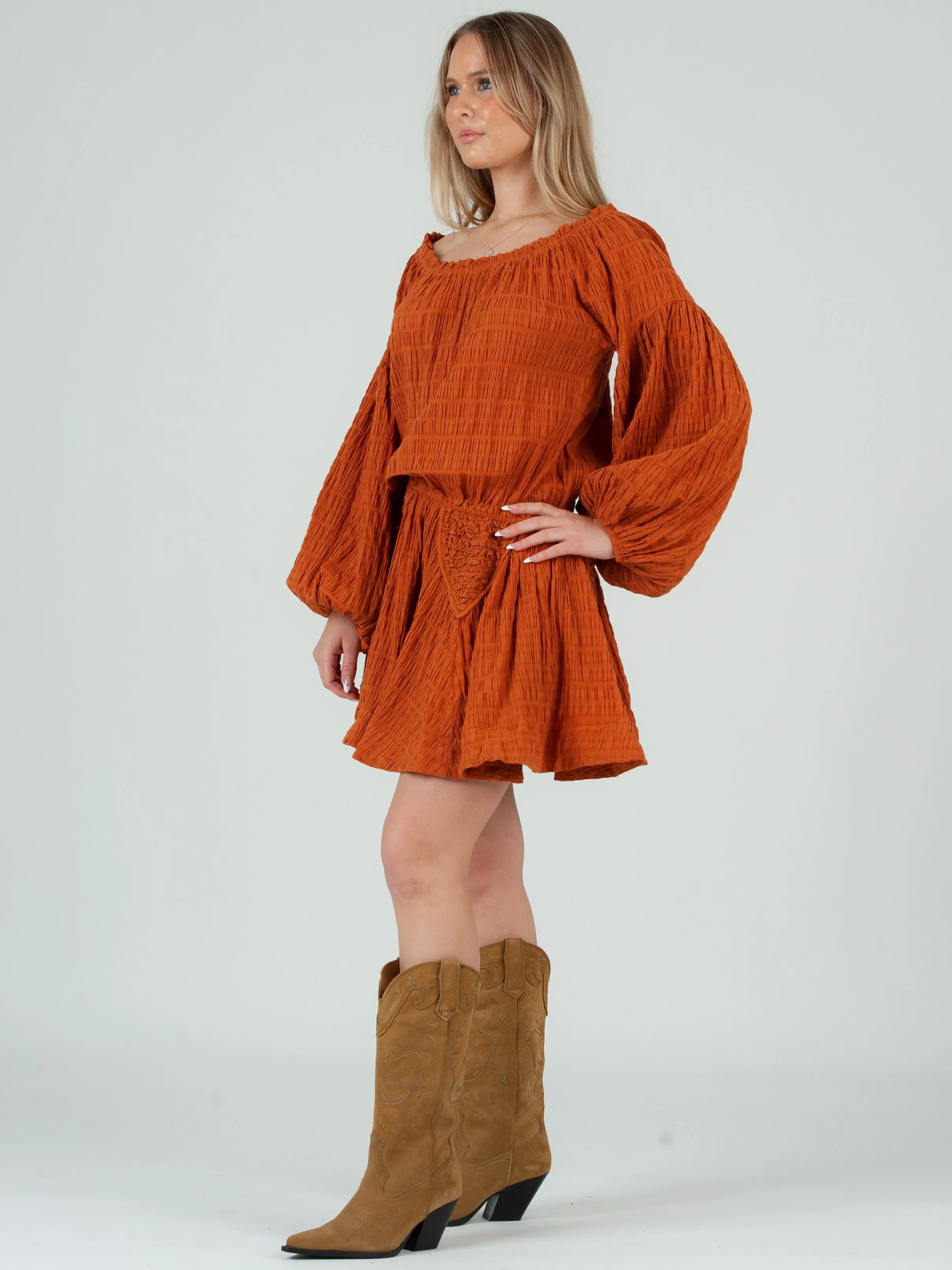 SANDRINE DROP WAIST DRESS-RUST sold by Lucca Couture product image thumbnail 2