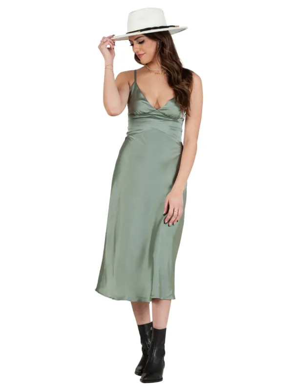 SATEEN MIDI SLIP DRESS-FROSTY SPRUCE sold by Lucca Couture