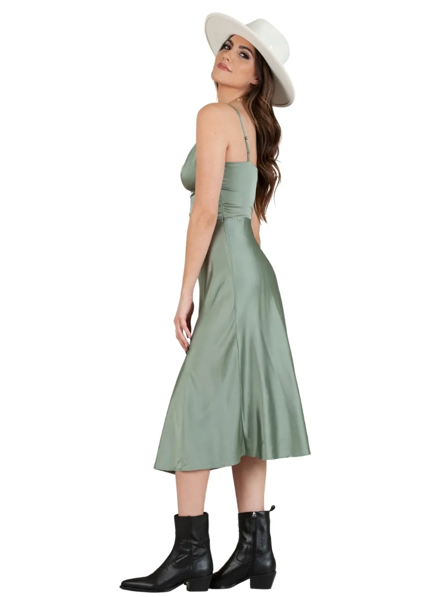 SATEEN MIDI SLIP DRESS-FROSTY SPRUCE sold by Lucca Couture product image thumbnail 2