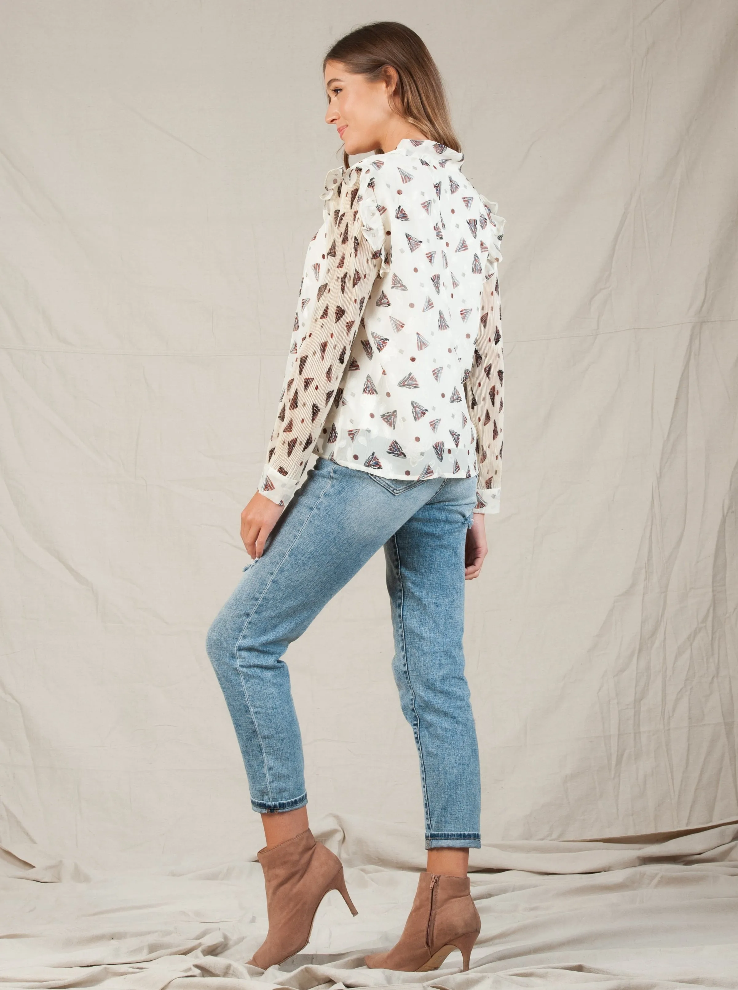 ROUSSANNE TIE NECK BLOUSE-WHITE FEATHER sold by Lucca Couture product image thumbnail 2