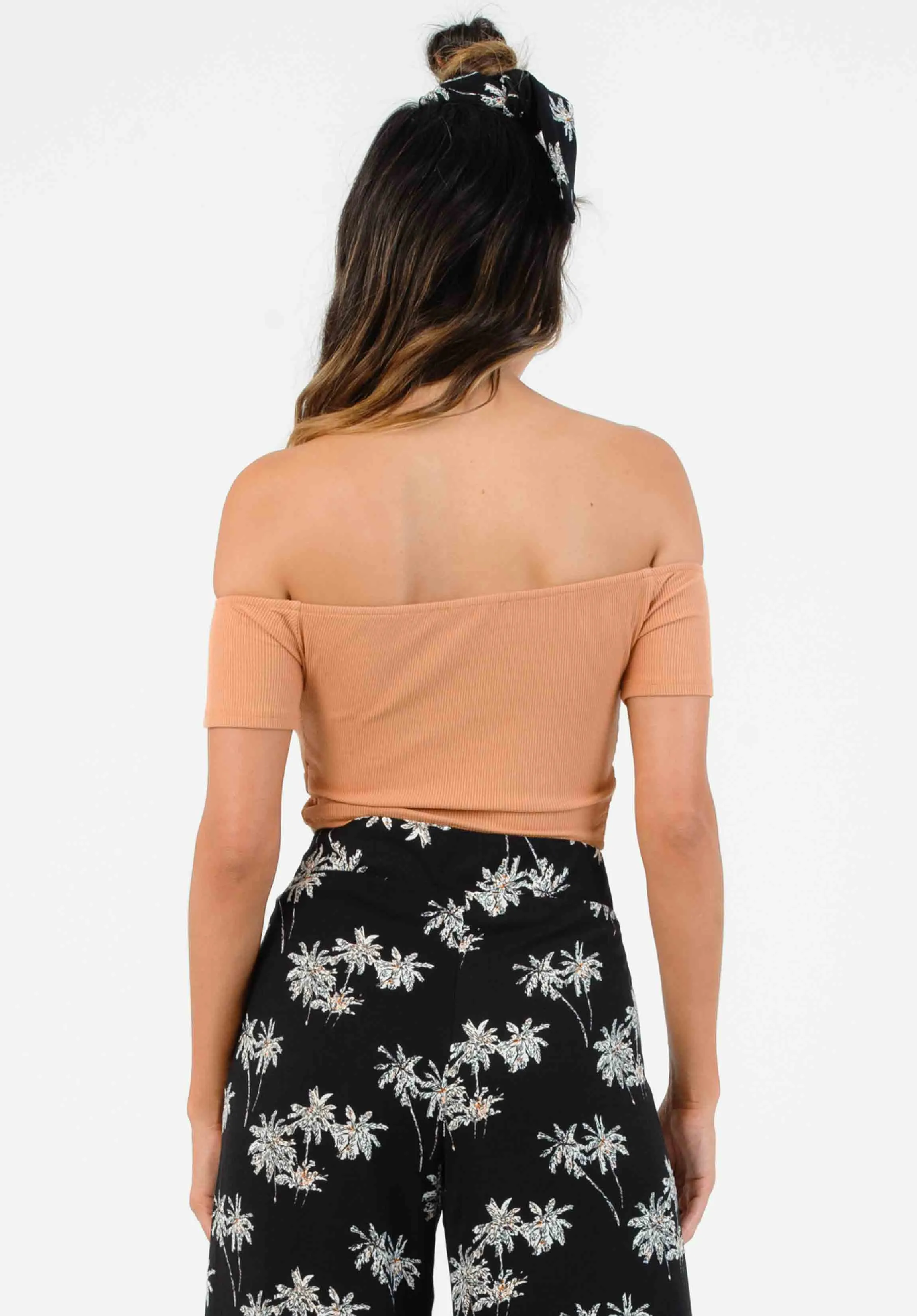 ROLLAND TIE FRONT CROP TOP-CARAMEL sold by Lucca Couture product image thumbnail 4