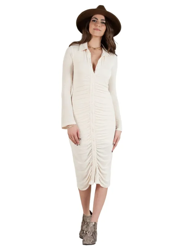 RILEY RUCHED DRESS-VANILLA sold by Lucca Couture