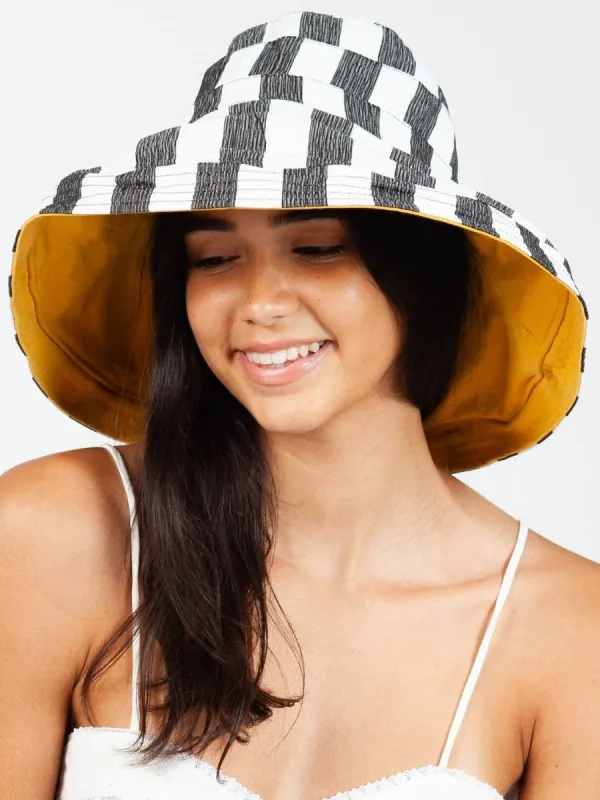 REVERSIBLE STRIPED CANVAS HAT-MARIGOLD sold by Lucca Couture