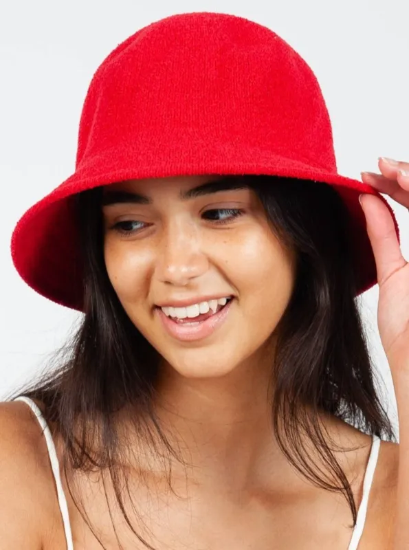 RENEE TERRY CLOTH BUCKET HAT-RED sold by Lucca Couture