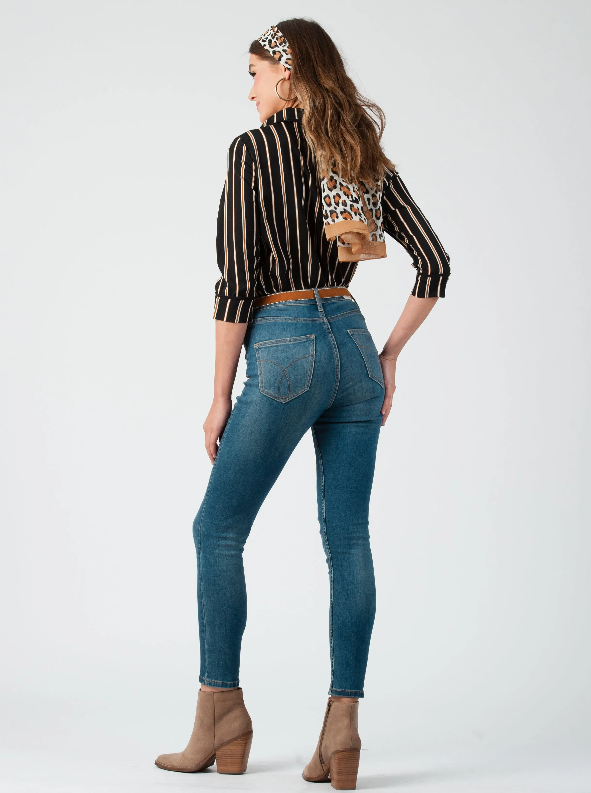 PAJAMA BUTTON DOWN BLOUSE-BLACK STRIPE sold by Lucca Couture product image thumbnail 3