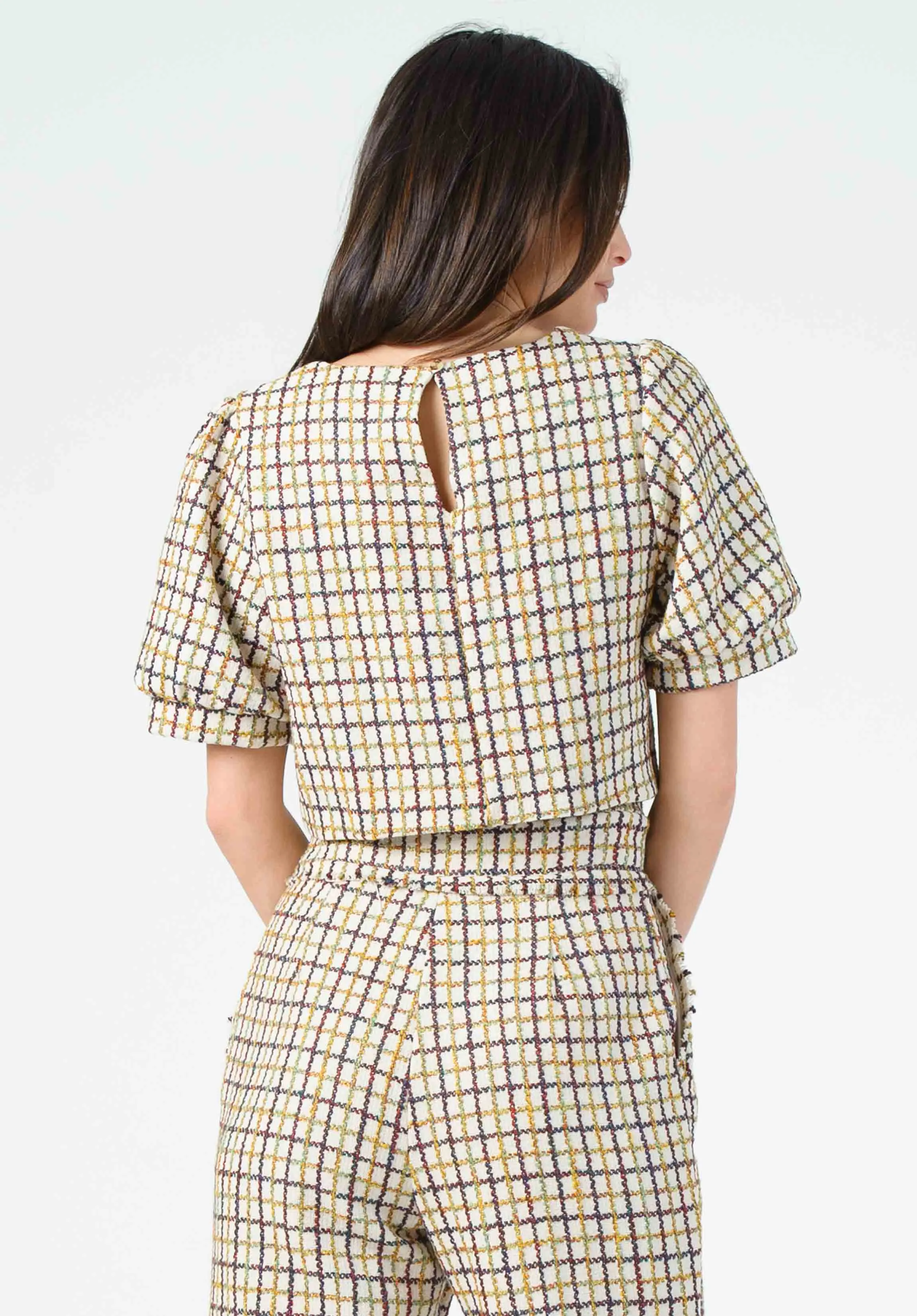 PENNY PUFF BUTTON FRONT BLOUSE-SASSAFRAS TWEED sold by Lucca Couture product image thumbnail 2