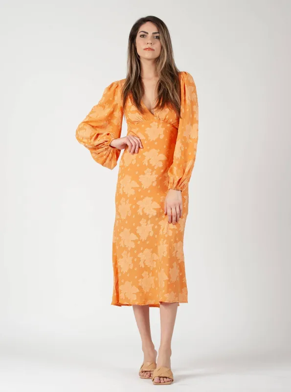 PATRAS MIDI DRESS-TANGERINE sold by Lucca Couture
