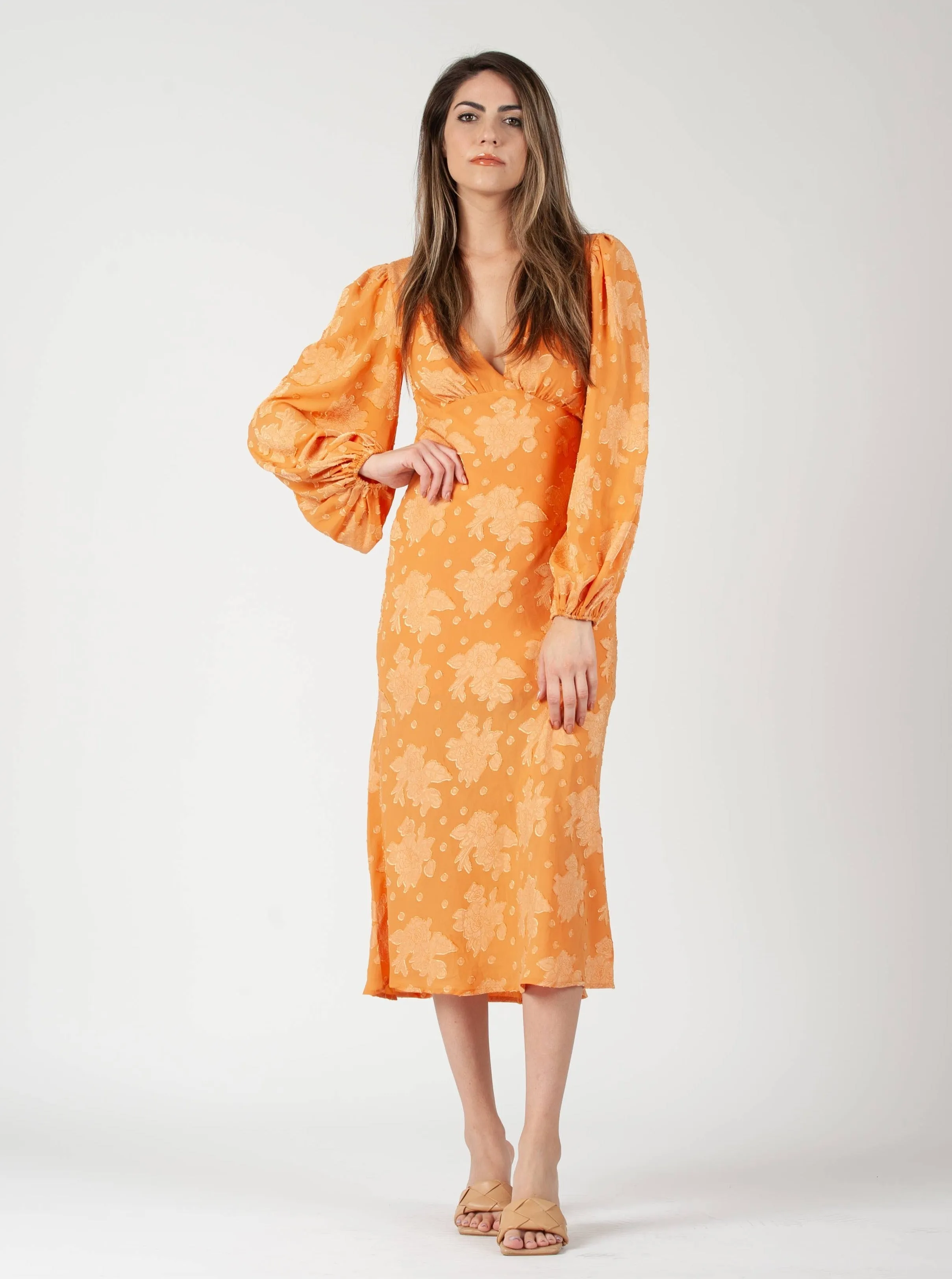 PATRAS MIDI DRESS-TANGERINE sold by Lucca Couture