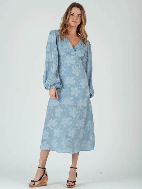 PATRAS MIDI DRESS-DUSTY BLUE sold by Lucca Couture