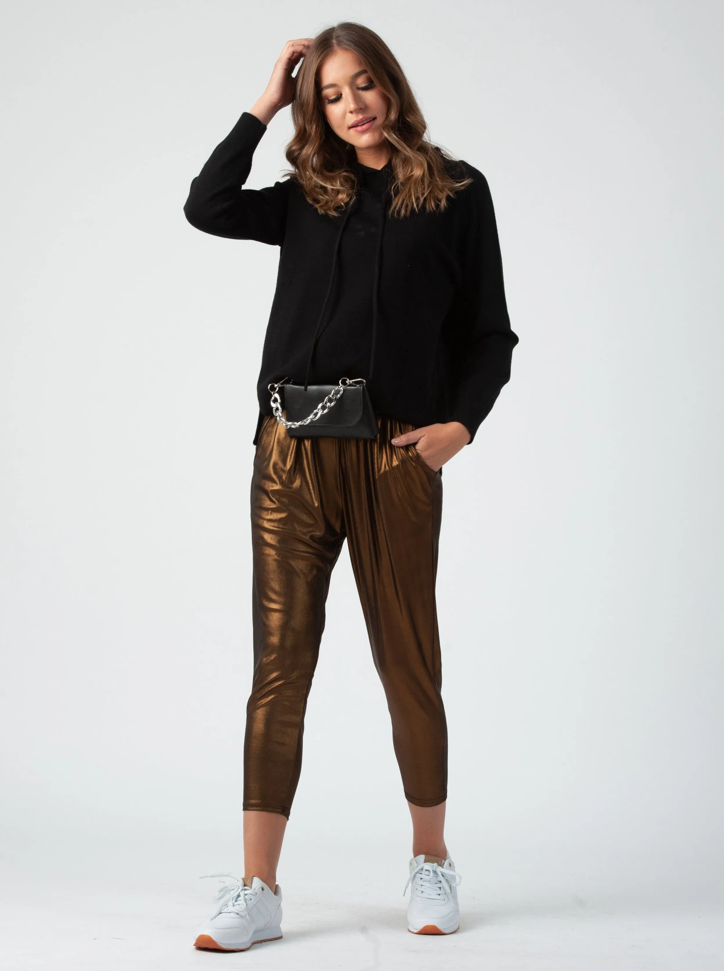 METALLIC HAREM PANTS-COPPER/GUNMETAL sold by Lucca Couture product image thumbnail 2