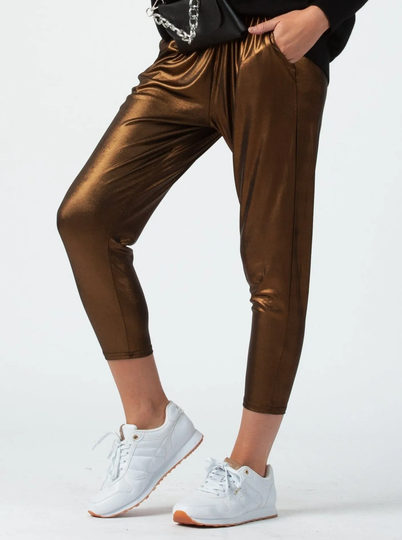 METALLIC HAREM PANTS-COPPER/GUNMETAL sold by Lucca Couture