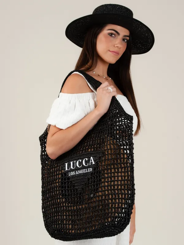 OVERSIZED 'LUCCA' STRAW TOTE-BLACK made by Lucca Couture