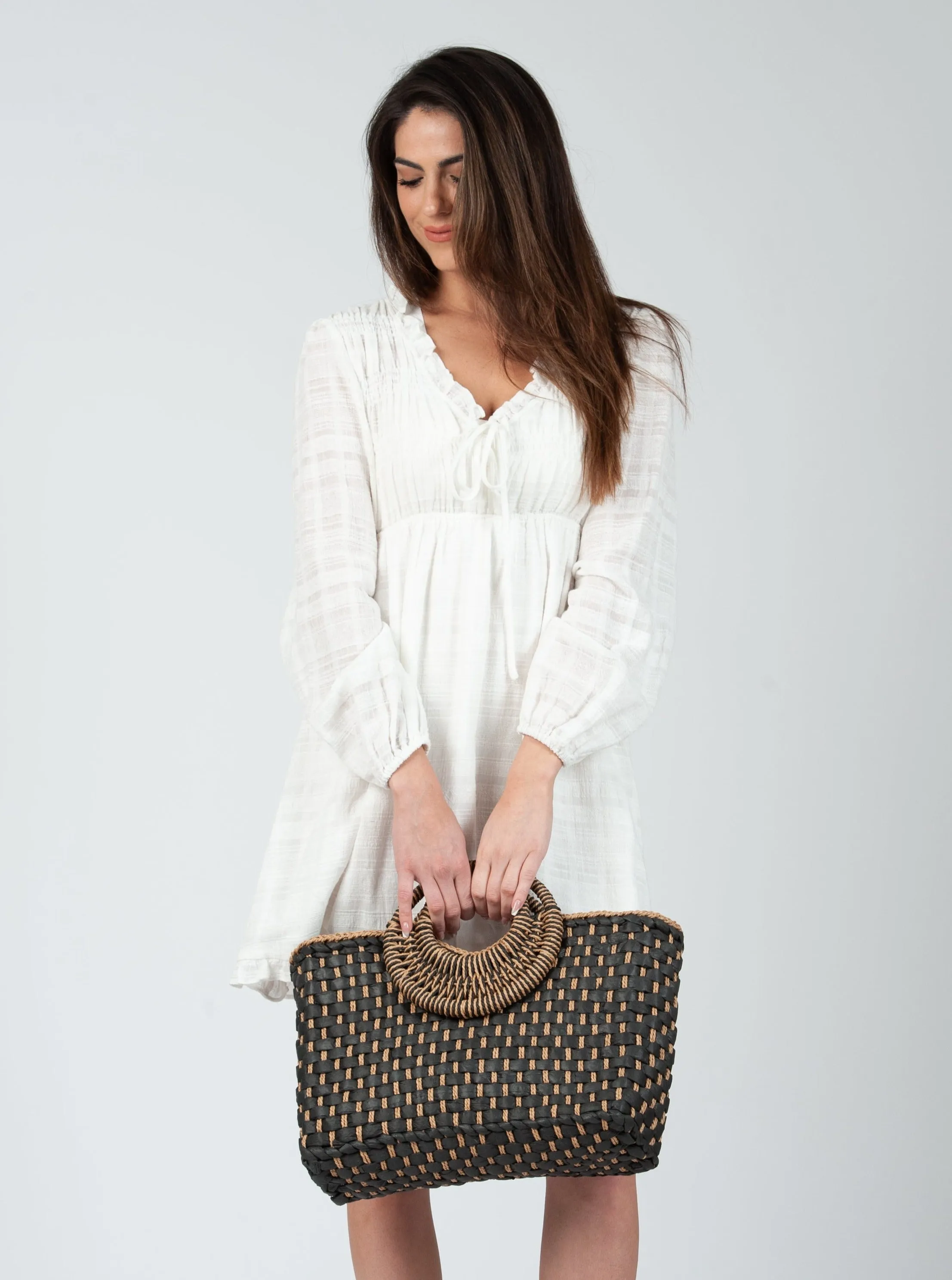 OXALIS BASKET WEAVE BAG-NAVY/TAN sold by Lucca Couture product image thumbnail 2