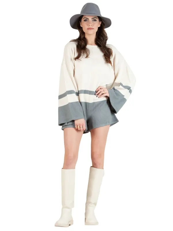 MARIN KNIT ROMPER-IVORY/BLUE sold by Lucca Couture